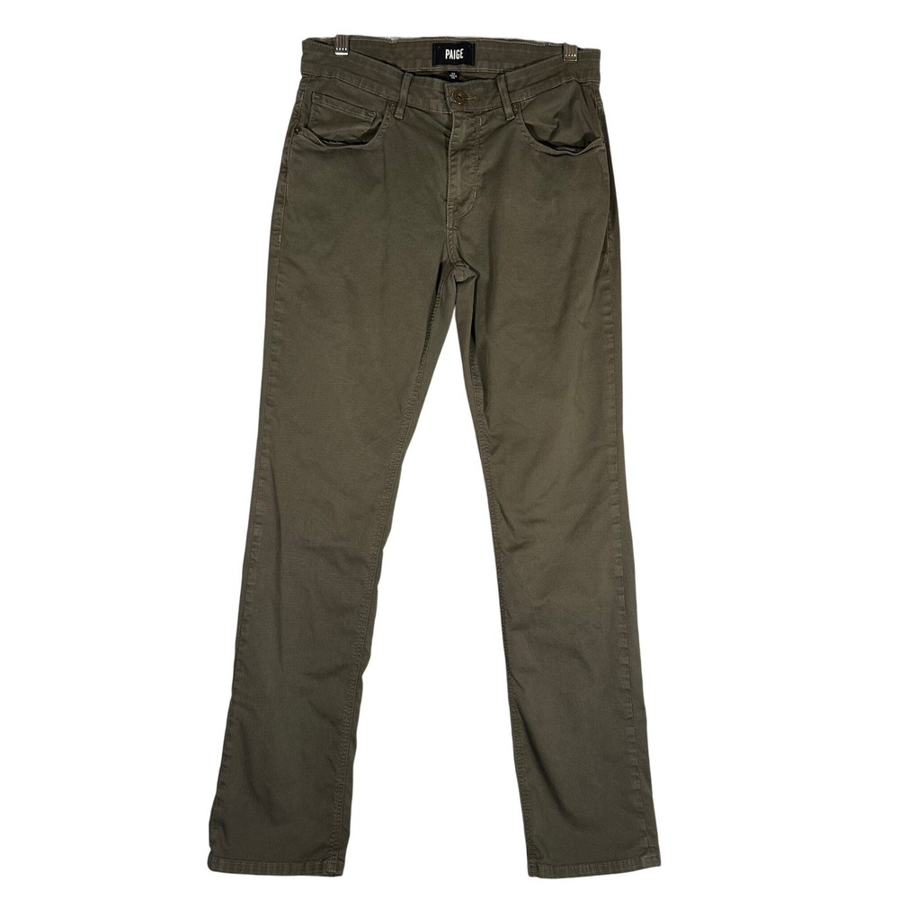PAIGE Normandie Olive Green Straight Leg‎ Jeans in Cacoon Sz 29 Made in USA